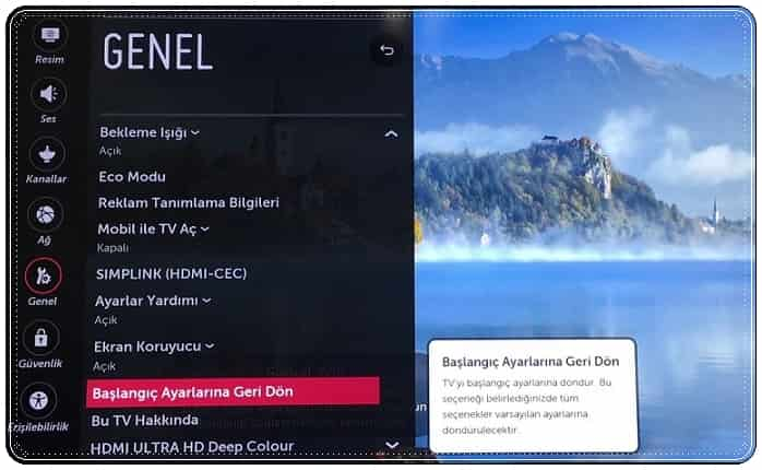 LG TV Sıfırlama (Fabrika Ayarlarına Döndürme)